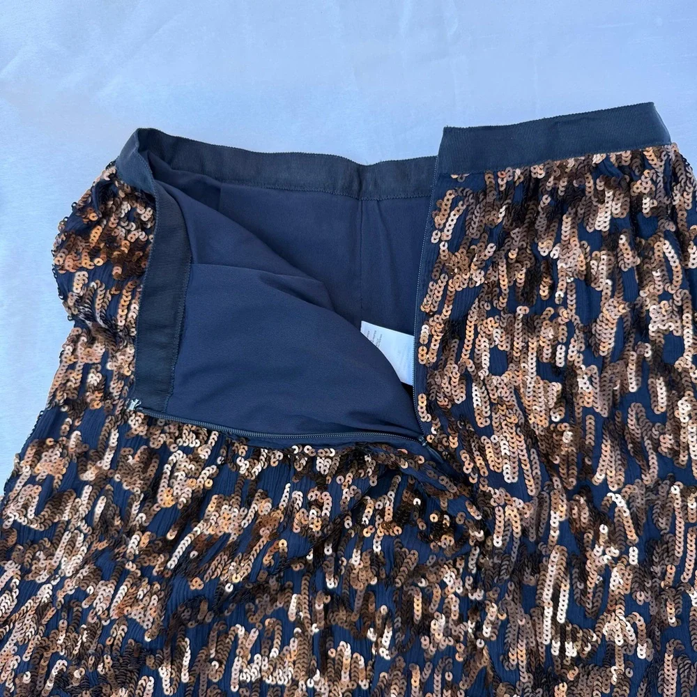 Crew Navy Blue Mini Skirt Gold Copper Sequin Party Holiday Size 0